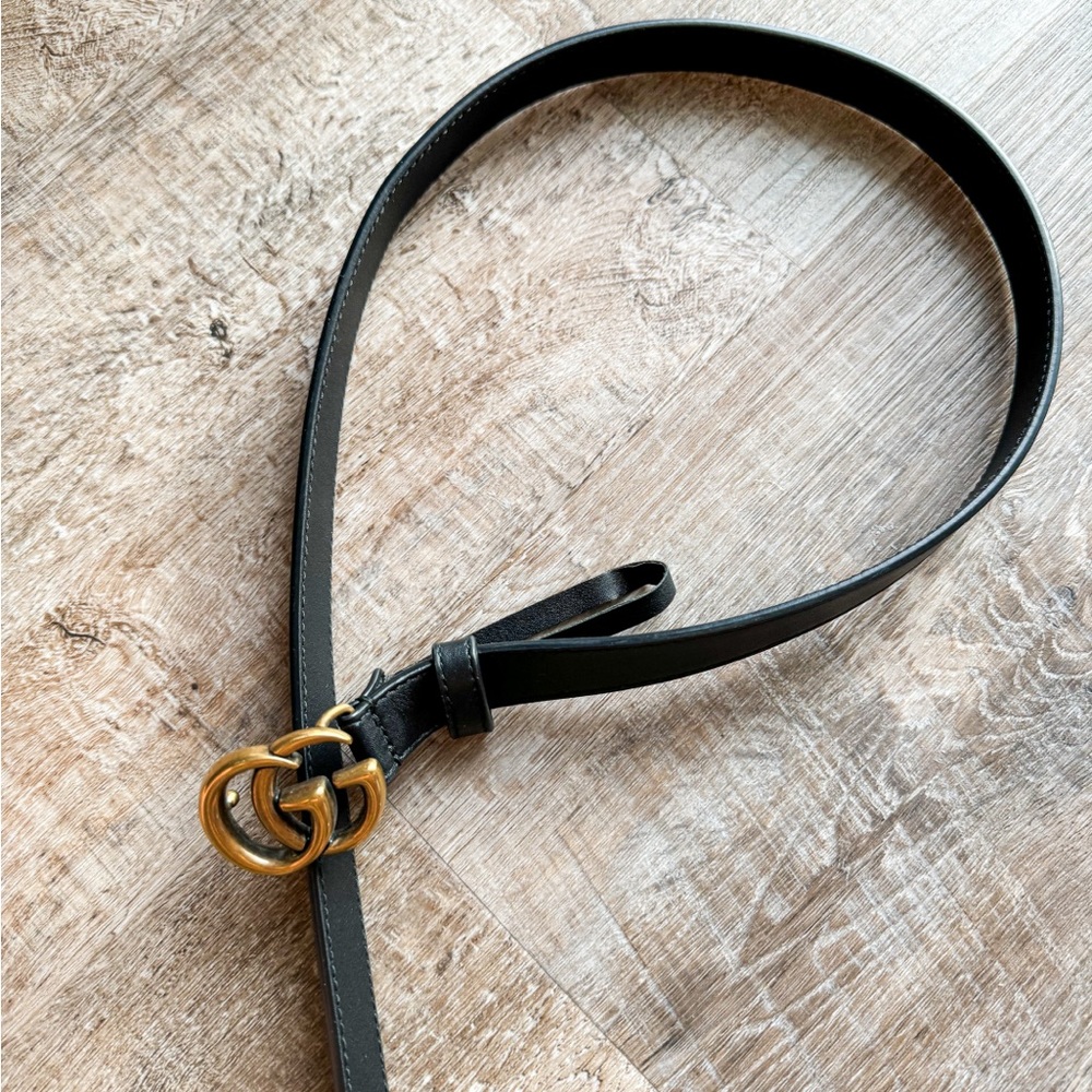 Gucci LEATHER BELT WITH DOUBLE G BUCKLE